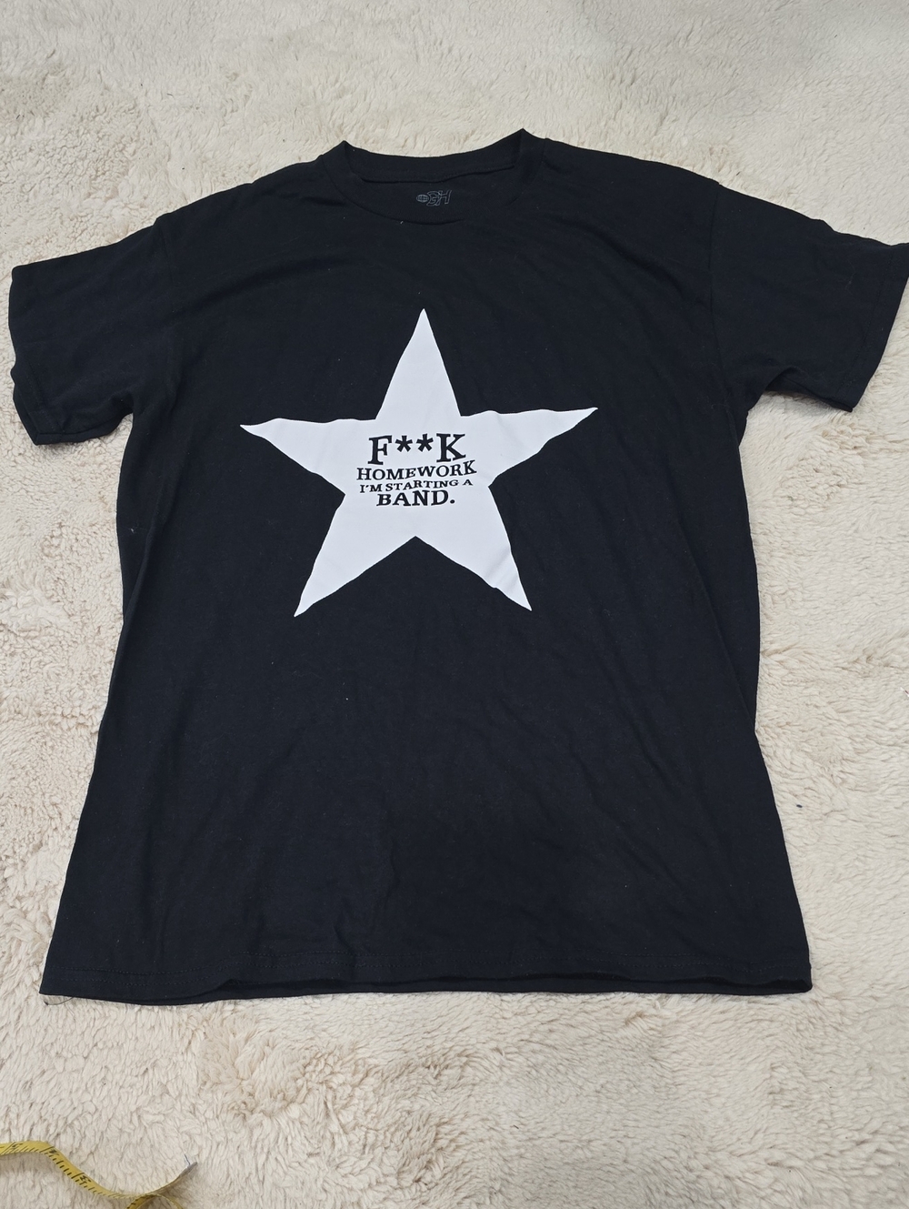 Black Graphic Star Tee with Statement Print